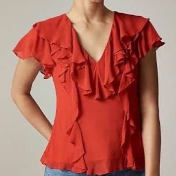 J.Crew Red Ruffled Blouse V-Neck Layered NEW NWT Plus Size 2X - Picture 1 of 11